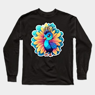 Peacock Bird Illustration Long Sleeve T-Shirt